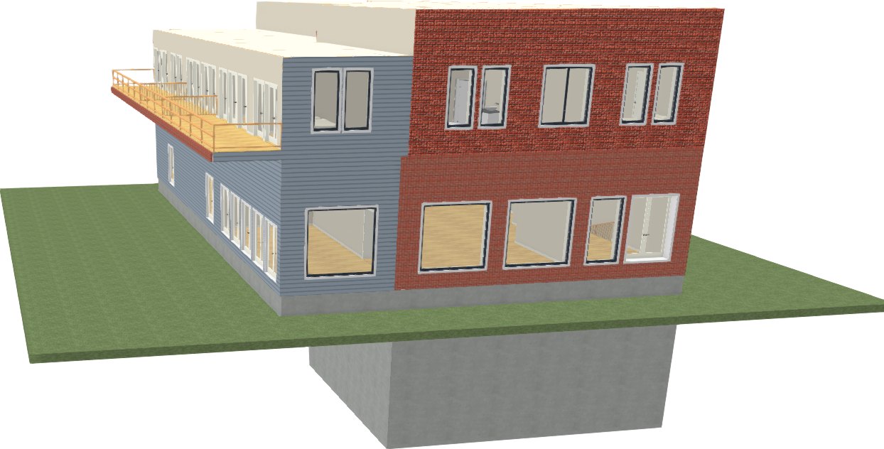 Architect's concept model of the building seen from Hampshire Street, brick frontage with the newer addition and terrace behind.