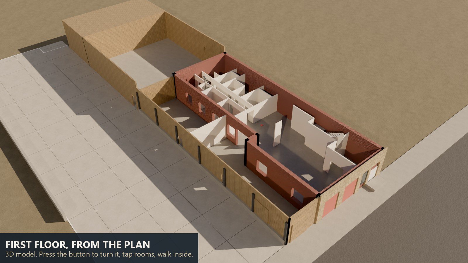 First floor of 223 Hampshire as a 3D model, built from the owner's preliminary floor plan